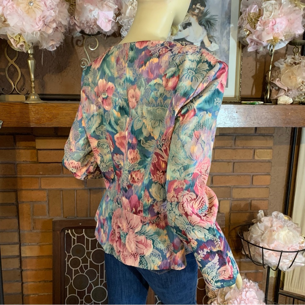 VINTAGE 1990'S NAH NAH COLLECTION FLORAL PRINT BROCADE BLAZER (14) - Picture 8 of 14